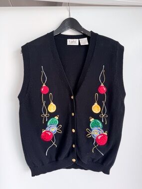 Vintage Tabi International Christmas Ornaments Sweater Vest Embroidered Knit L